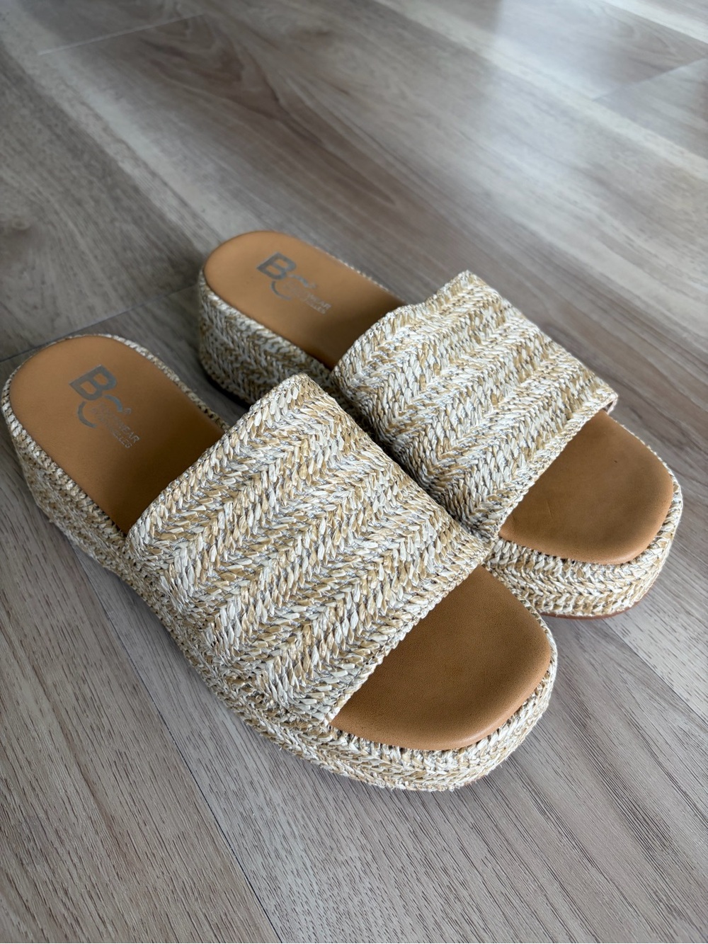 BC Footwear Beige Natural Woven Platform Slide Sandals